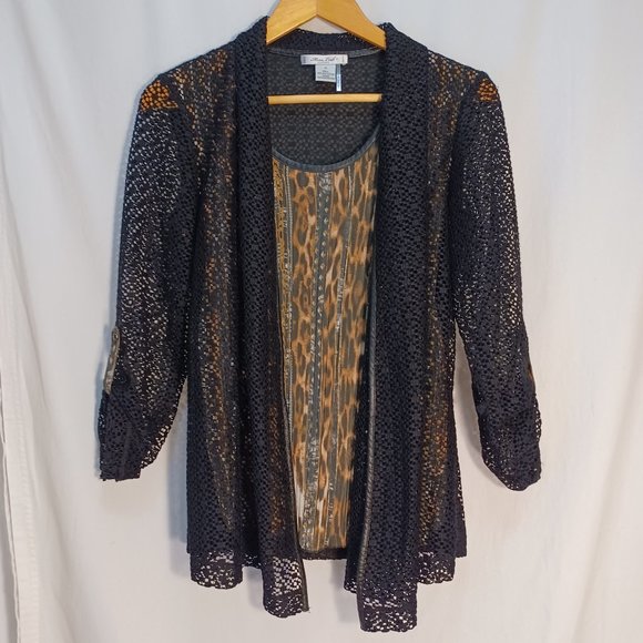 Mona Leah Couture Blouse, size m, animal print with lace black  overlay - Picture 1 of 6